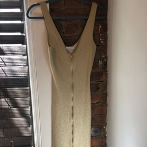 Zip-front Bodycon Gold Dress